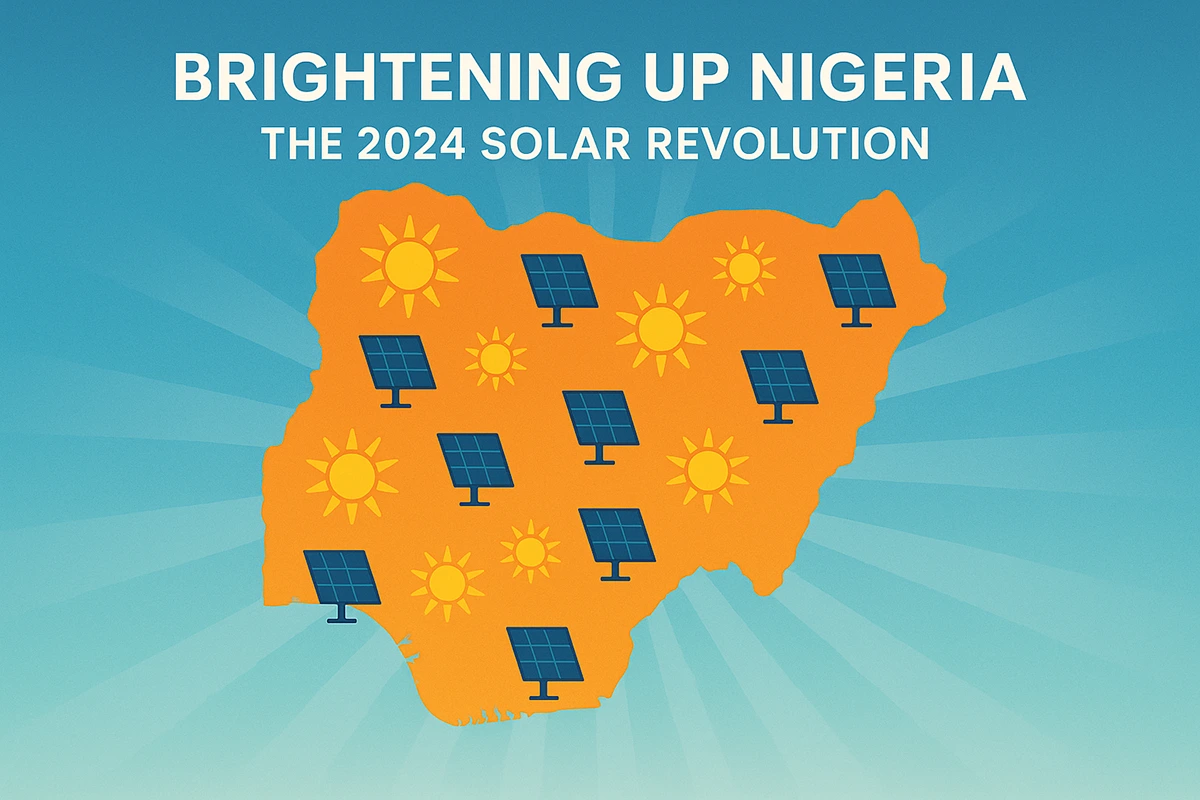 A semi-realistic map with solar icons spreading across the Nigeria — highlighting the “Solar Revolution” theme.